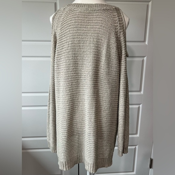 Cloth Cold Shoulder Knit Sweater Tunic Pullover Neutral Color Casual Style Large - Picture 4 of 7
